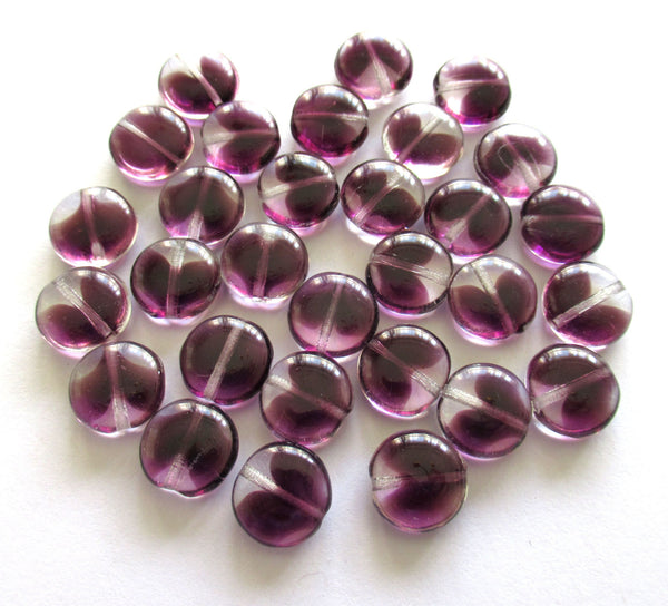 20 Czech glass coin beads - 10mm amethyst purple & crystal disc beads C0038