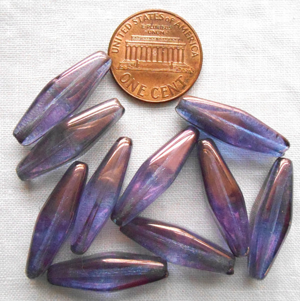 10 Baroque Lumi Amethyst long Czech glass lantern or tube beads, 24 x 9mm beads C0601