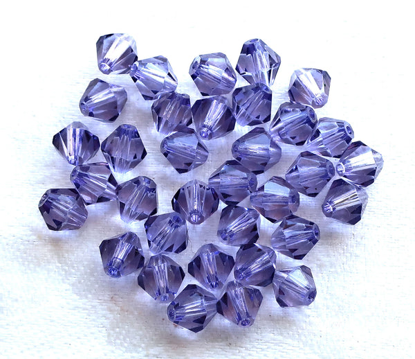 Lot of 24 6mm Tanzanite Czech Preciosa Crystal bicone beads, faceted glass purple, violet bicones C7801