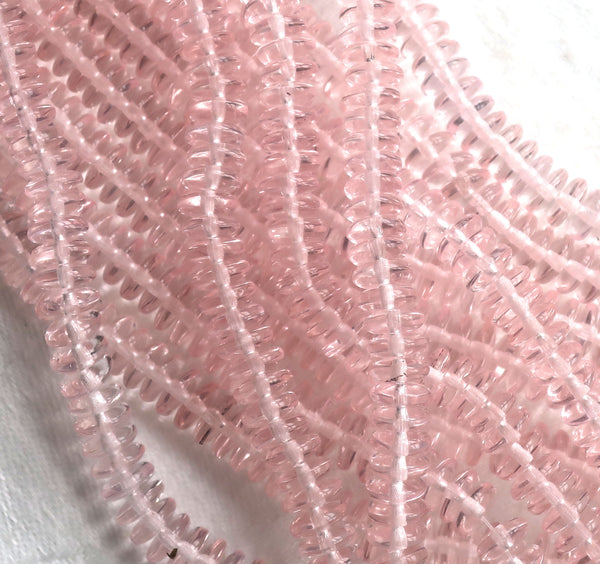 Lot of 50 6mm Czech glass rondelle beads, transparent rosaline pink flat spacers or rondelles C6401
