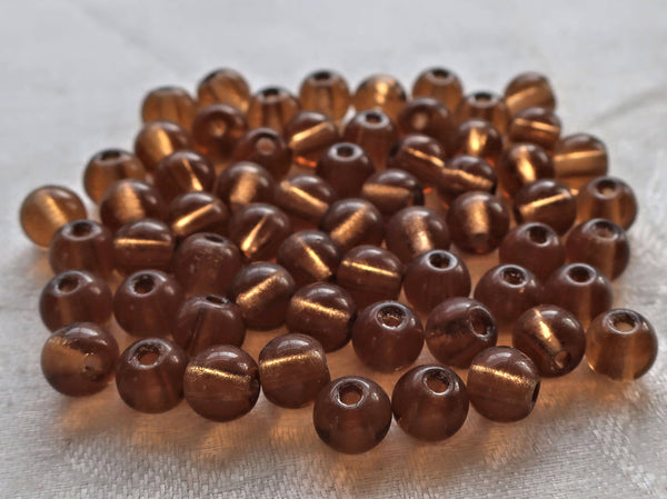 Lot of 25 8mm Czech glass big hole druk beads, smoky topaz, Brown, smooth round druksb f with 2mm holes C7201 - Glorious Glass Beads