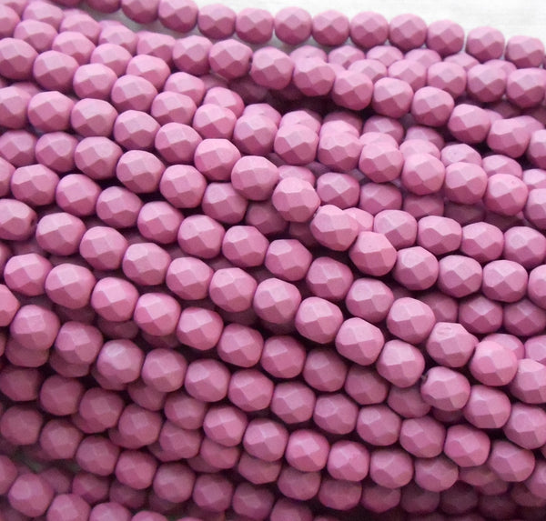 25 6mm Saturated lavender, mauve glass beads, fire polished, bright lavender faceted round beads C2725