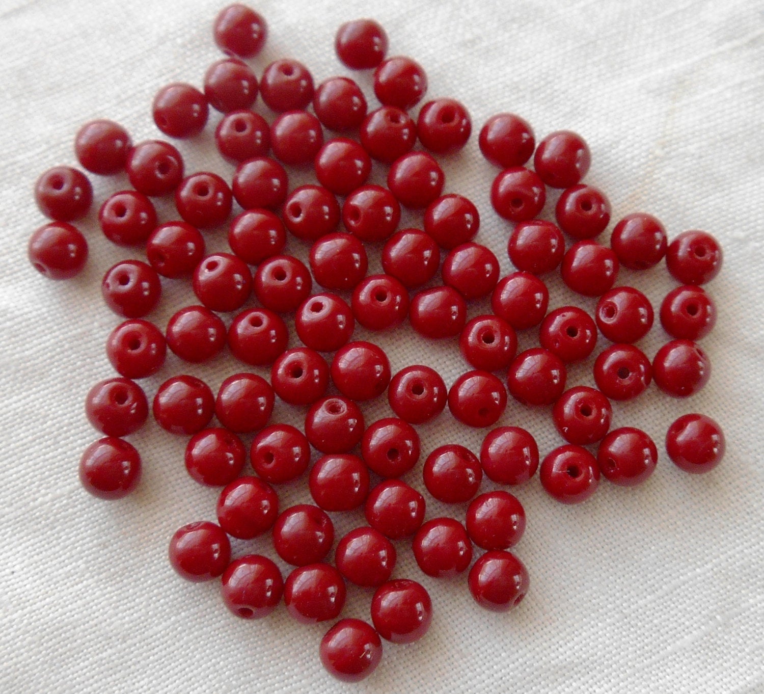 50 4mm Czech Opaque Blood Red smooth round druk beads, deep red glass beads  C5350