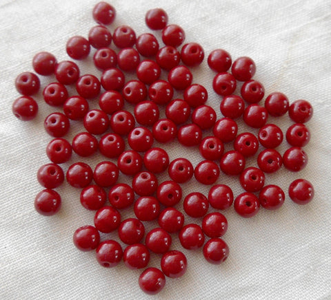 50 4mm Czech Opaque Blood Red smooth round druk beads, deep red glass beads C5350 - Glorious Glass Beads