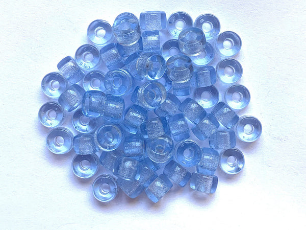 Twenty-five 9mm Czech glass pony, crow, roller beads - extra light sapphire blue large hole beads - C0097