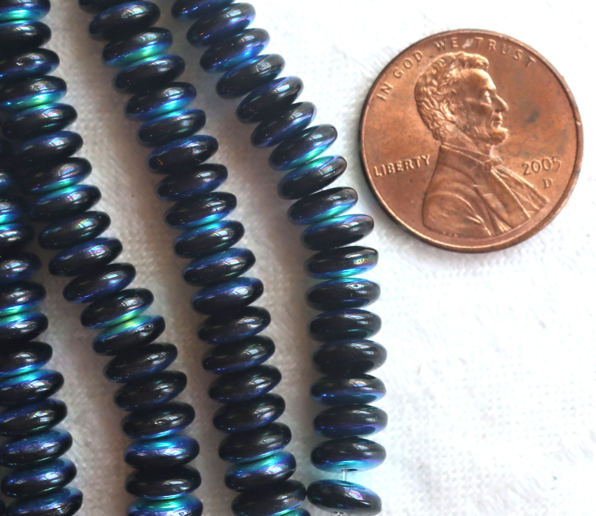 Lot of 50 6mm Czech glass rondelle beads, jet black AB flat spacers or rondelles C4801 - Glorious Glass Beads