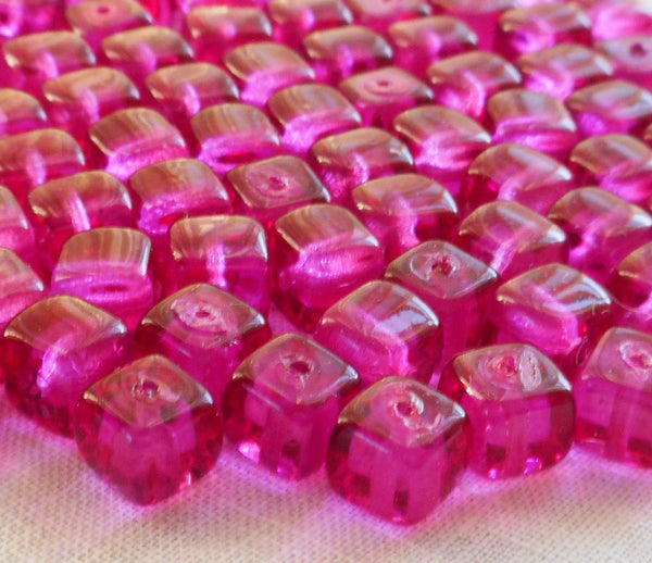 Lot of 25 Fuchsia Orchid Bright Pink Cube Beads, 5 x 7mm Czech glass beads, C9325