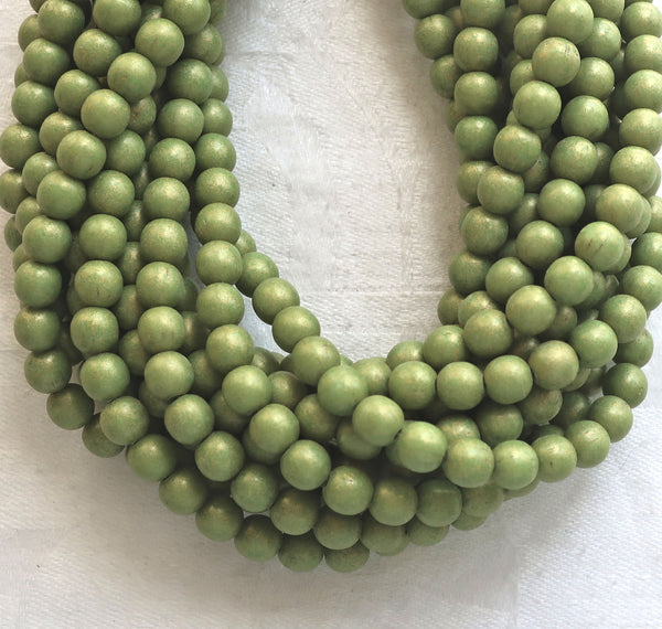 Lot of 50 6mm Opaque Pacifica Avocado gGeen Czech glass druks, Green smooth round druk beads, C5601