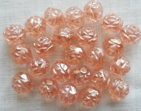 Twelve Luster Rosaline Pink 7 x 8mm Rosebud beads, faceted, firepolished, antique cut, Czech glass beads C2701 - Glorious Glass Beads