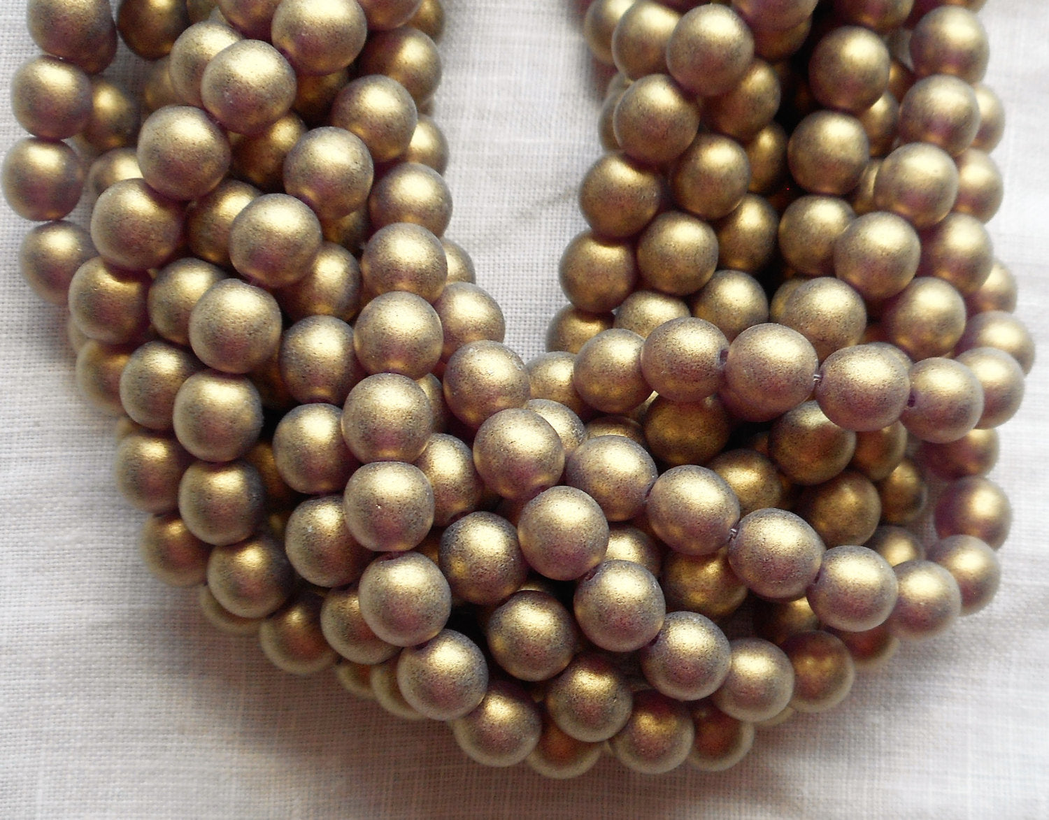 Lot of 50 6 mm Czech glass druks, Matte metallic Sueded Gold Amethyst smooth round druk beads C9850