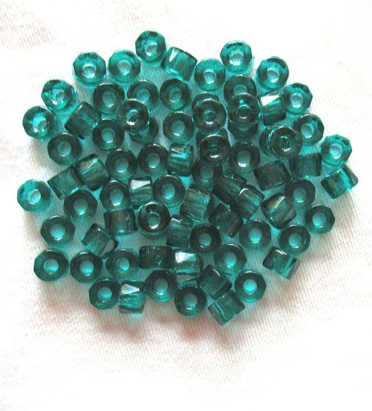 Lot of 50 6mm Czech glass faceted pony, roller or crow beads - teal blue green large hole, fire polished, faceted beads
