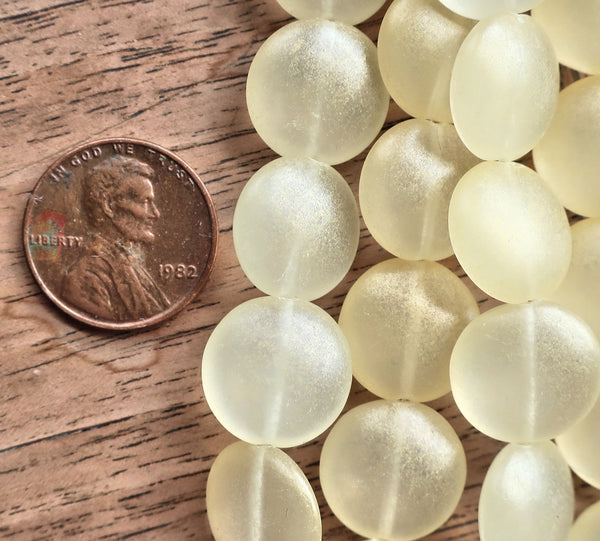 Lot of 8 Czech glass coin beads - 14mm puffy pillow beads - Sueded gold lame - C1901 - Glorious Glass Beads