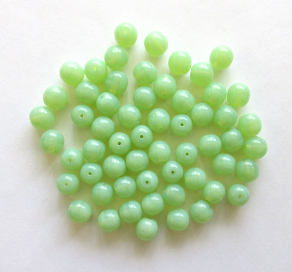 Lot of 25 8mm Czech glass druks - translucent mint green opal smooth round druk beads C0034