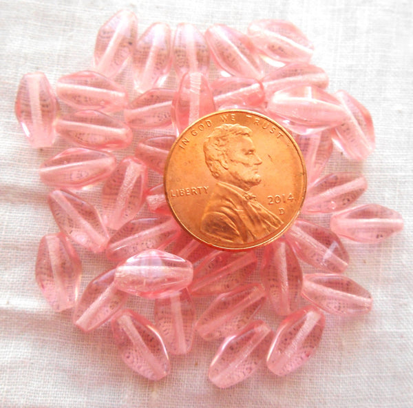 25 11mm x 7mm Rosaline Pink Czech glass lantern or tube beads C1225 - Glorious Glass Beads
