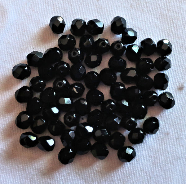 Lot of 25 6mm Jet black Czech glass beads - firepolished faceted round glass beads C1301