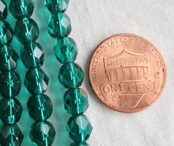 Lot of 25 6mm viridian, teal blue Czech glass beads, silver lined, firepolished, faceted round beads C0325 - Glorious Glass Beads