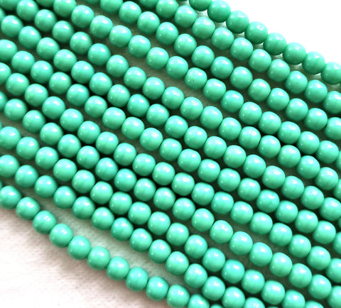 Lot of 100 4mm Opaque Turquoise Green Czech glass druks, smooth round druk beads 40101 - Glorious Glass Beads
