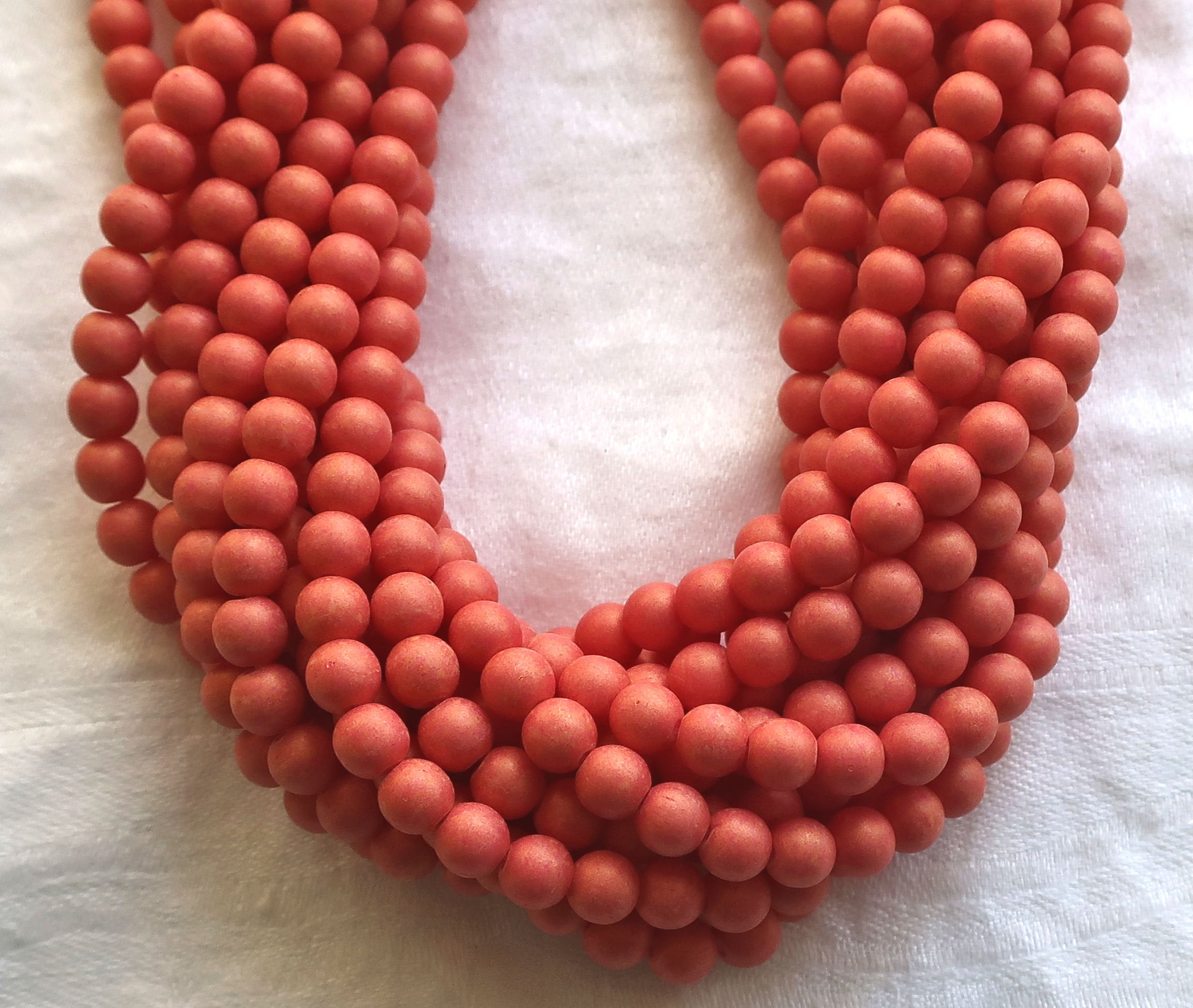 Lot of fifty 5mm Pacifica Watermelon red, pink, Czech glass druks - pressed glass, smooth round druk beads C03101 - Glorious Glass Beads