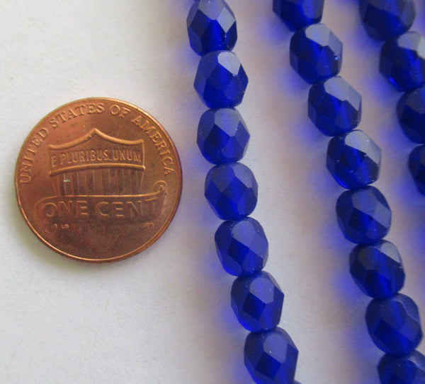 25 6mm Czech glass bead - matte cobalt blue fire polished faceted round beads - C0034