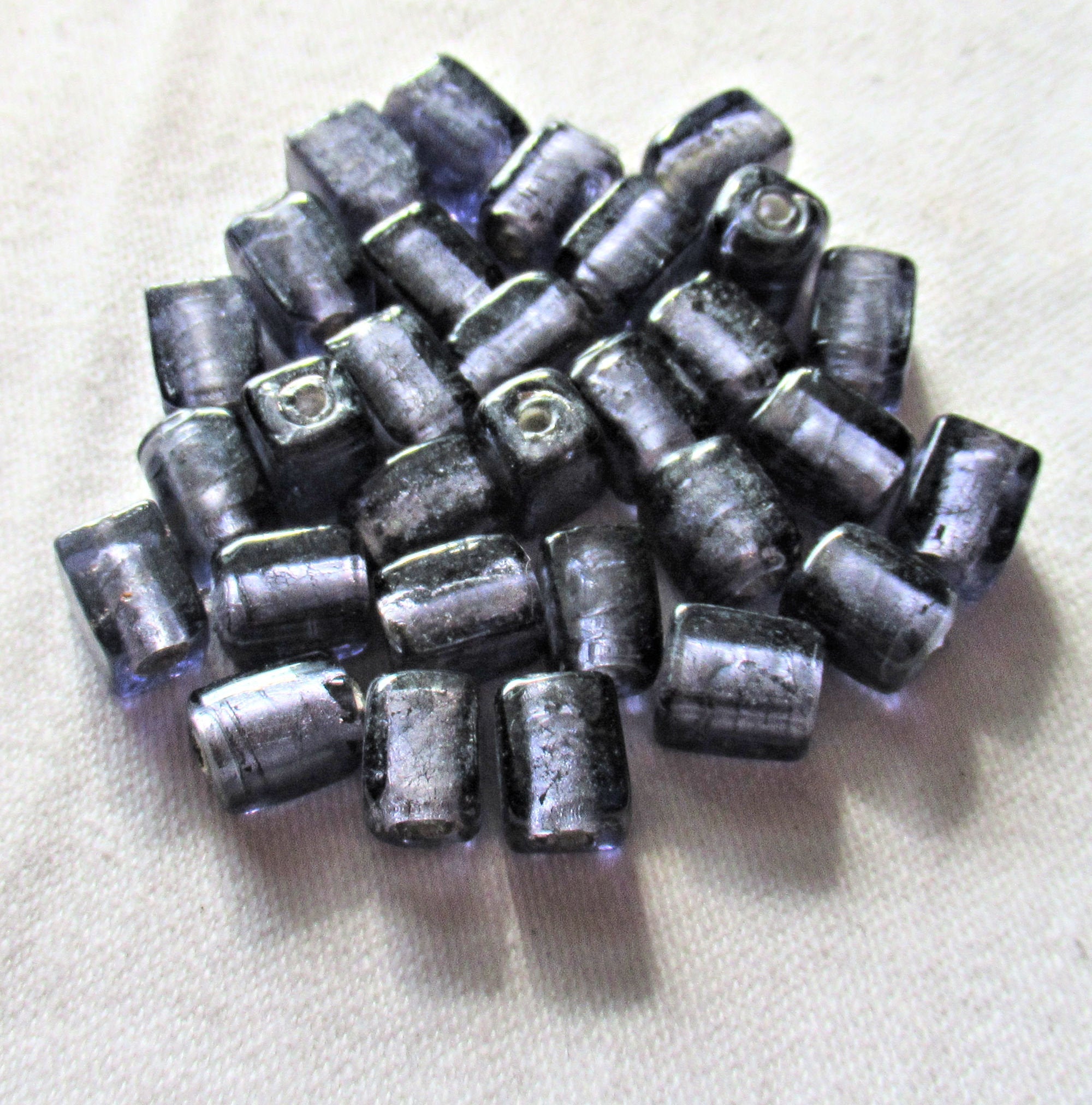 Lot of 20 silver foil tanzanite purple blue cube beads - 8 x 10mm rectangular square beads - Made in India C2901