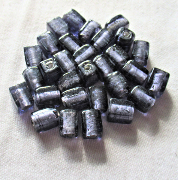Lot of 20 silver foil tanzanite purple blue cube beads - 8 x 10mm rectangular square beads - Made in India C2901