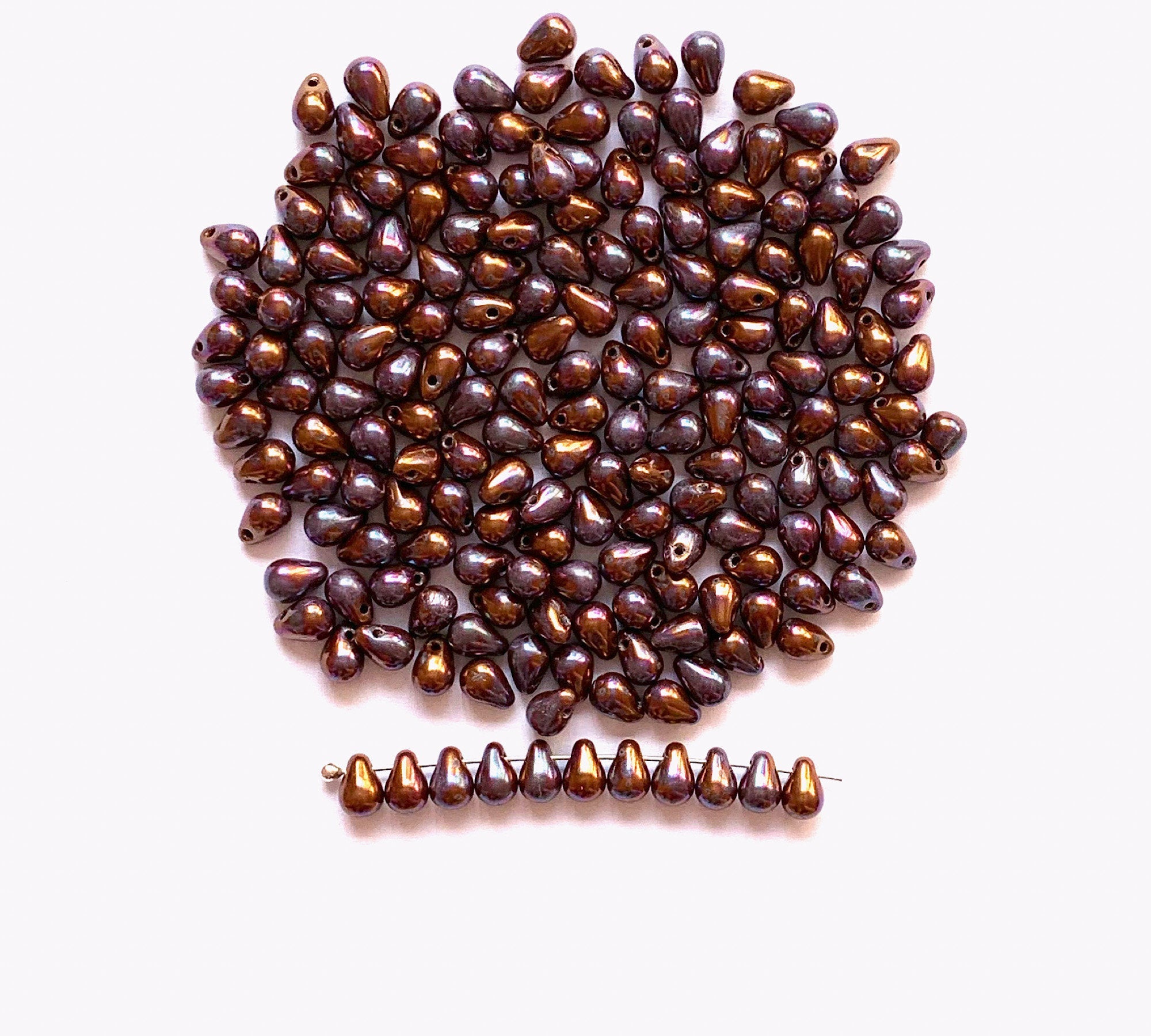 Fifty Czech glass teardrop beads - 6 x 4mm nebula purple brown drop or pear beads - C0037