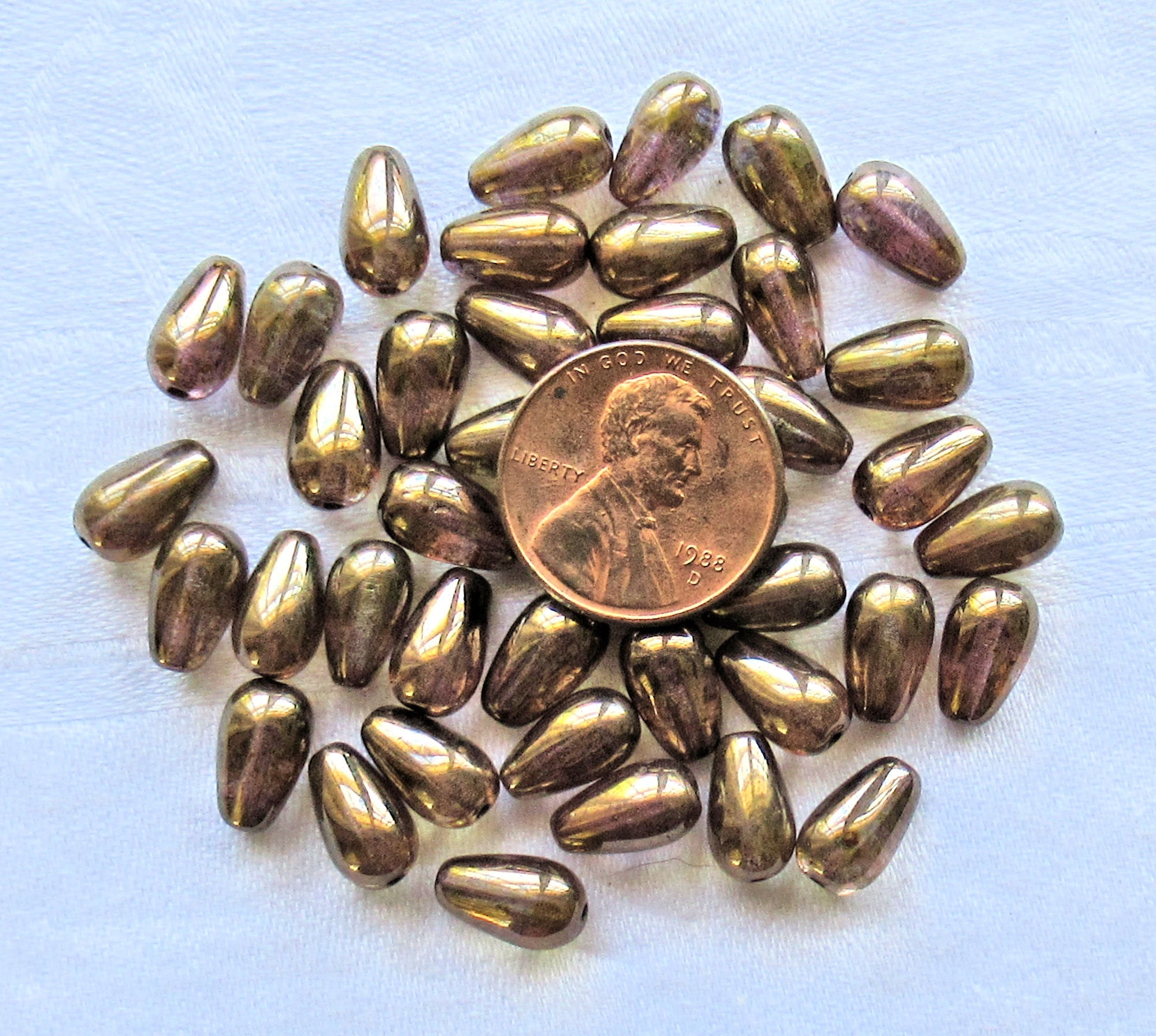 Lot of 25 lumi brown Czech glass drop beads - smooth teardrop beads - 10 x 6mm C5301 - Glorious Glass Beads