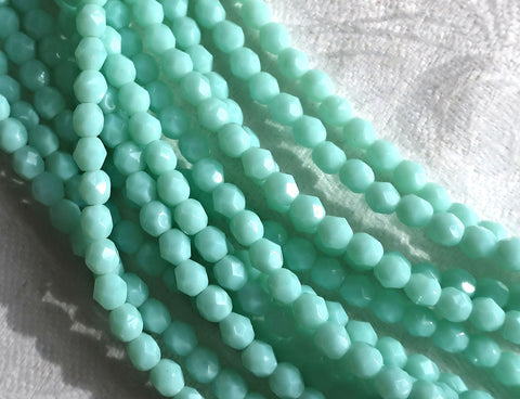 Lot of 50 3mm Opaque Pale Jade Green Czech glass beads, opaque light green faceted. fire polished round beads C0074