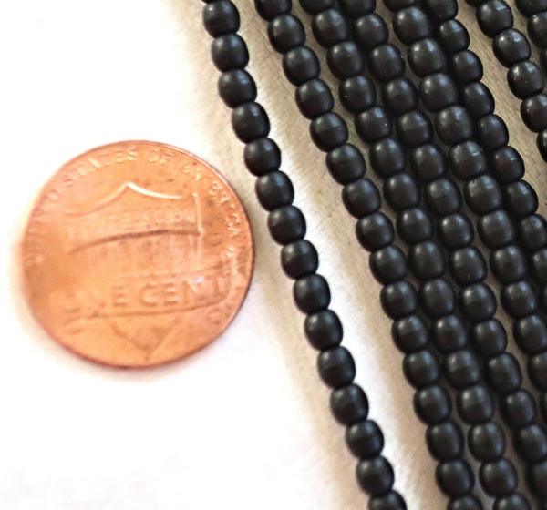 Lot of 100 3mm matte jet black Czech glass druks, smooth round druk beads C4301 - Glorious Glass Beads