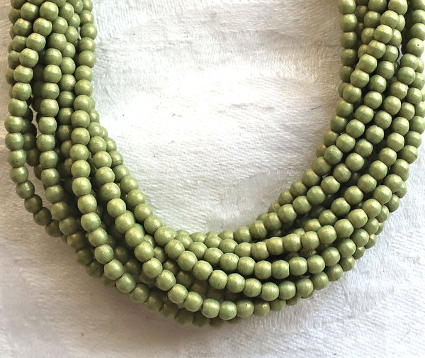 Lot of 100 3mm opaque green Czech glass druks, Pacifica Avocado smooth round druk beads C8901
