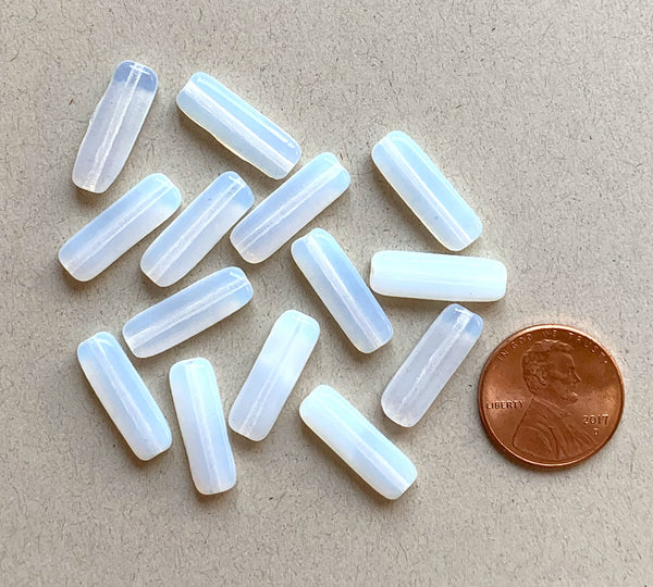 15 Czech glass flat tube beads - 6 x 17mm milky white opal beads C0018