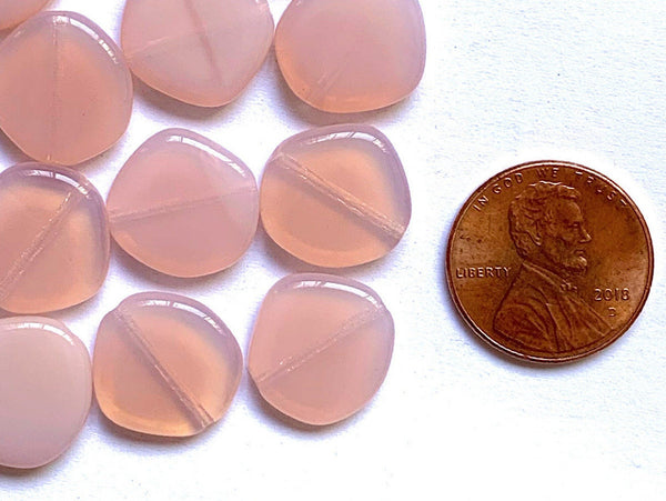Ten 15mm Czech glass asymmetrical coin or disc beads - milky pink opal beads - C0067