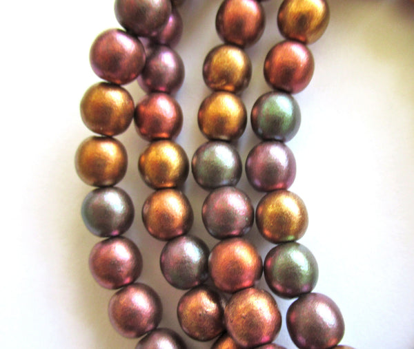 Lot of thirty 6mm Czech glass druk beads - matte metallic bronze iris color mix smooth round glass druks C0096