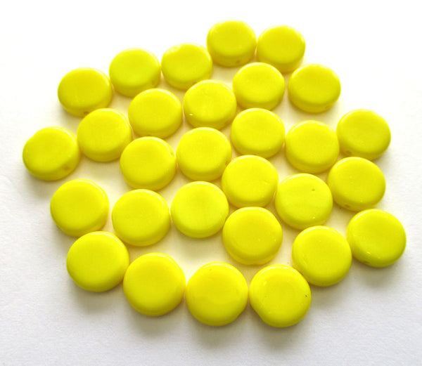 15 Czech glass coin beads - 10mm opaque bright yellow disc beads C0096