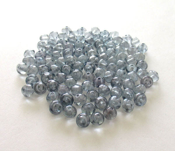 25 6mm Czech glass snail beads - round baroque iridescent lumi blue beads C0052