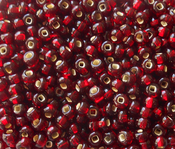 24 grams Garnet Red Silver Lined Czech 6/0 large glass seed beads, size 6 Preciosa Rocaille 4mm spacer beads, large, big hole C0047