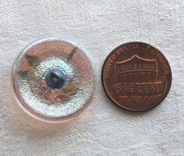 One 22mm Czech glass button - Crystal AB with a gold dragonfly - decorative shank buttons 84201