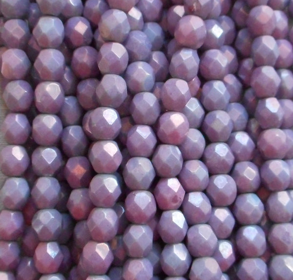 Lot of 25 6mm Opaque Amethyst Luster Czech glass beads, firepolished, faceted purple luster round beads C6501