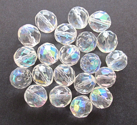 Ten Czech glass fire polished faceted round beads - 12mm crystal clear beads with an ab finish C0038