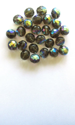 Ten 12mm Czech glass beads - Black Diamond AB faceted fire polished round glass beads C00301