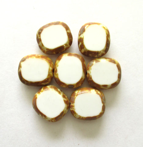 Six large Cech glass oval beads - 17 x 15mm thick chunky table cut opaque white picasso beads - C00081