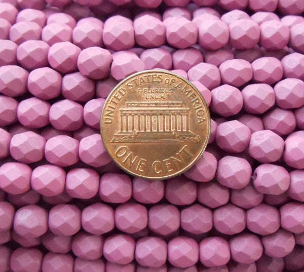 25 6mm Saturated lavender, mauve glass beads, fire polished, bright lavender faceted round beads C2725