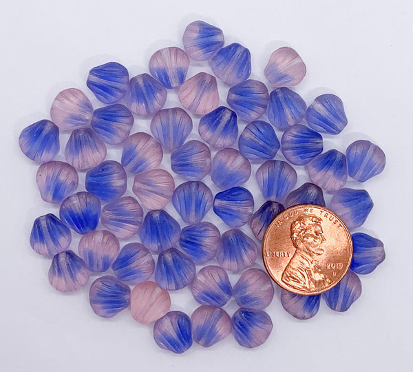 Twenty Czech glass seashell, fan or clam beads - 8mm matte blue and pink mix shell beads - C0058