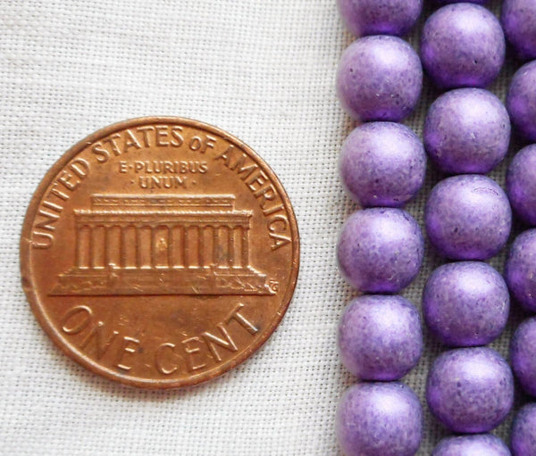 Lot of 50 6mm Czech glass druks, matte metallic suede, sueded purple glass smooth round druk beads 8750