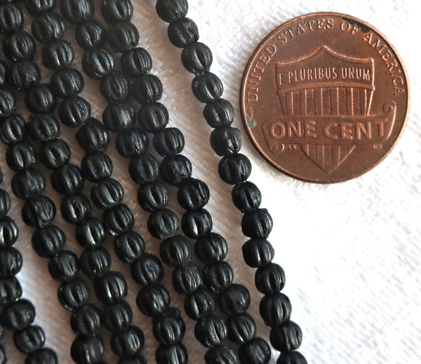 Lot of 100 3mm Jet Black melon beads, Czech pressed glass spacer beads C21101 - Glorious Glass Beads