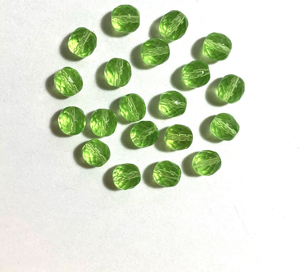 Twenty Czech glass fire polished faceted round beads - 10mm peridot green beads C0096