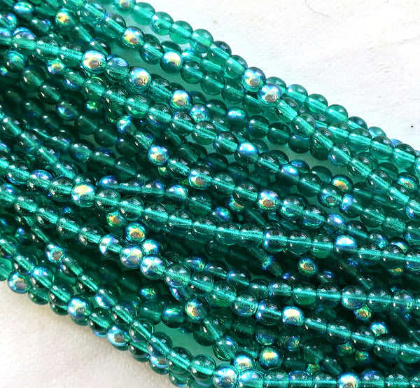 Lot of 100 4mm Emerald Green AB Czech glass druks, pressed glass round druk beads C0005