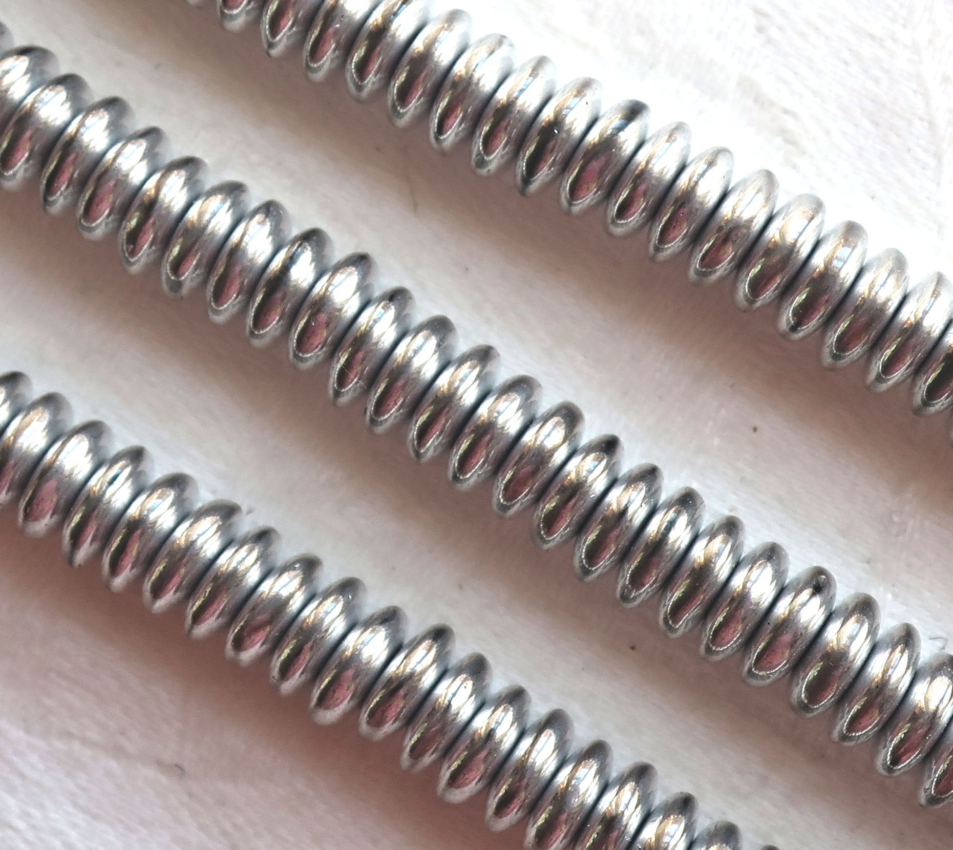 Lot of 50 6mm Czech glass rondelle beads, matte metallic silver flat spacers or rondelles C03101 - Glorious Glass Beads