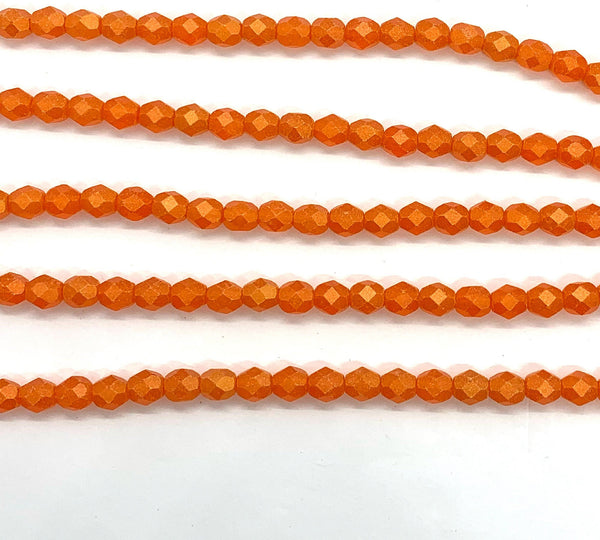 25 faceted round Czech glass beads - 6mm fire polished sueded gold hyacinth orange beads - C0044