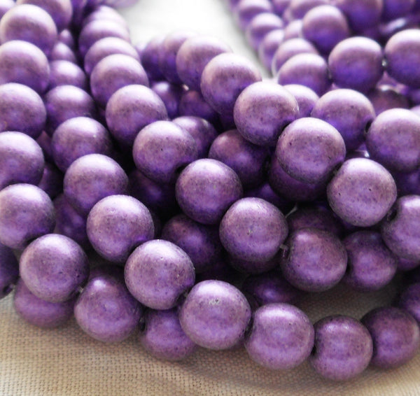 Lot of 50 6mm Czech glass druks, matte metallic suede, sueded purple glass smooth round druk beads 8750